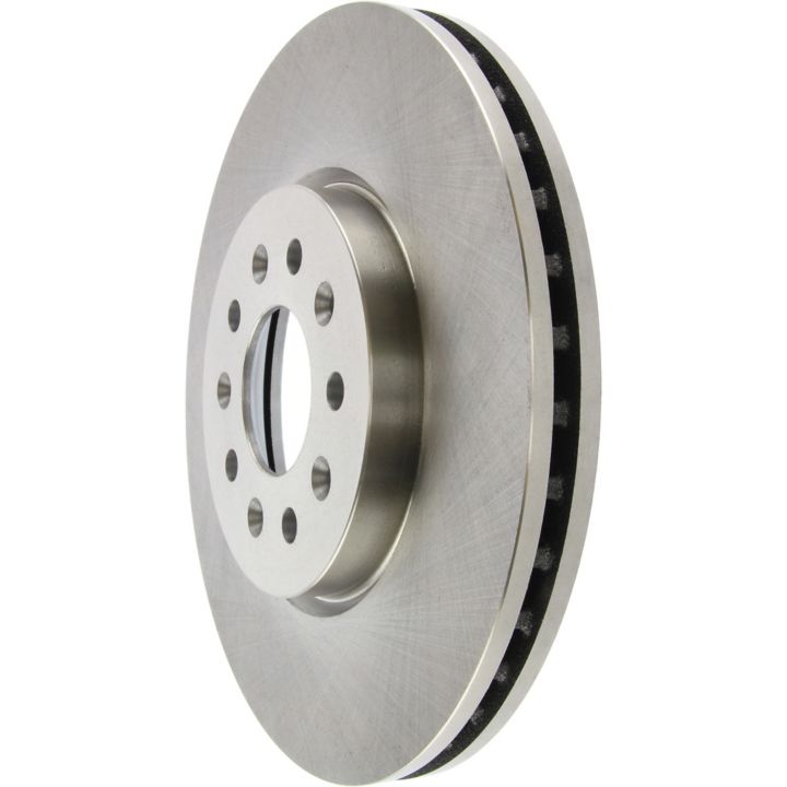 A close-up of the 41347 Pro-Series OE Brake Rotor - Front, showcasing its metallic finish, vented design, and multiple holes around the center.