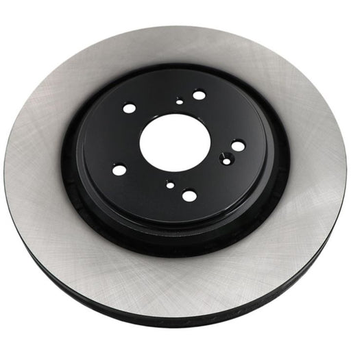 The C07916 ProSeries OE+ Brake Rotor is a circular car brake disc with a black center and a silver outer ring, featuring several holes for mounting.