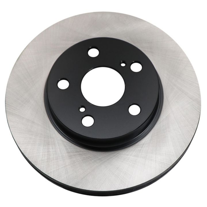 The C08142 ProSeries OE+ Brake Rotor is a round disc with a shiny silver outer ring and a black central hub featuring various circular holes.