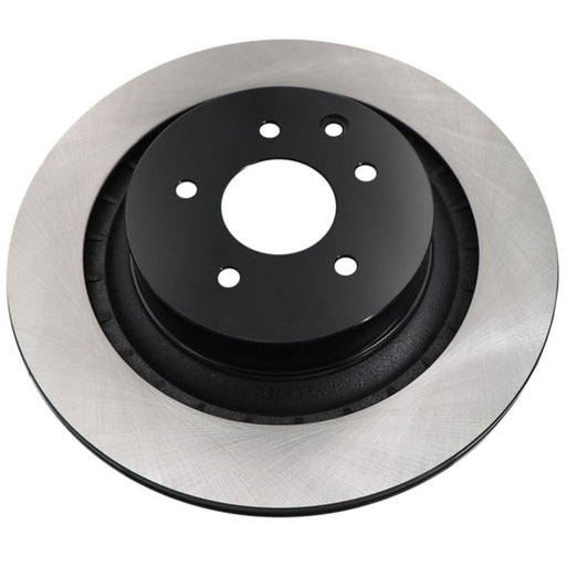 A close-up of the C08210 ProSeries OE+ Brake Rotor, showcasing its black center and shiny silver outer ring.