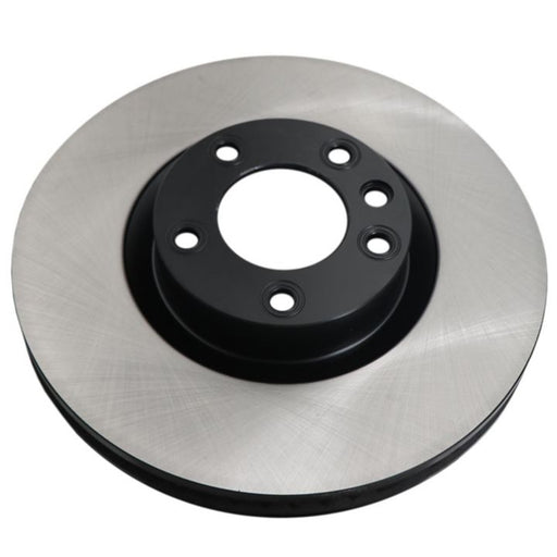 The C08654 ProSeries OE+ Brake Rotor is a car brake rotor featuring a silver disc and black hub with multiple holes for attachment.