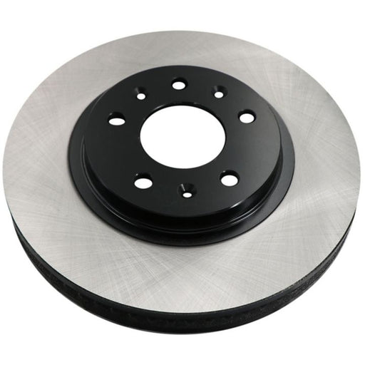 The C08982 ProSeries OE+ Brake Rotor is a silver and black car brake rotor featuring multiple holes in the center, designed for attaching to a wheel hub.