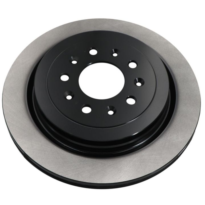 A close-up of the C09286 ProSeries OE+ Brake Rotor, showcasing a silver outer ring and a black inner section with multiple bolt holes.