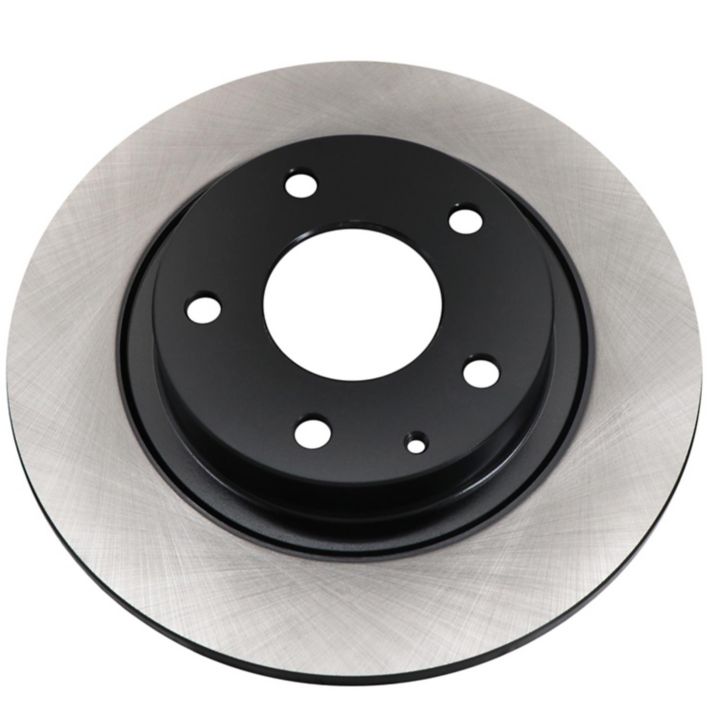 The C09361 ProSeries OE+ Brake Rotor is a metal brake disc that features a black central hub, a silver outer ring, and several mounting holes.