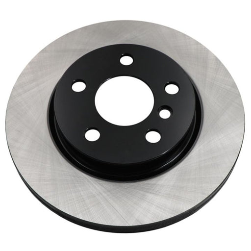 Close-up of the C09606 ProSeries OE+ Brake Rotor, showcasing its circular, metallic design with a black central hub and multiple holes.