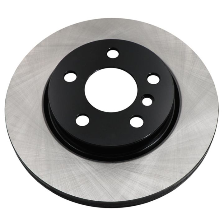 Close-up of the C09606 ProSeries OE+ Brake Rotor, showcasing its circular, metallic design with a black central hub and multiple holes.