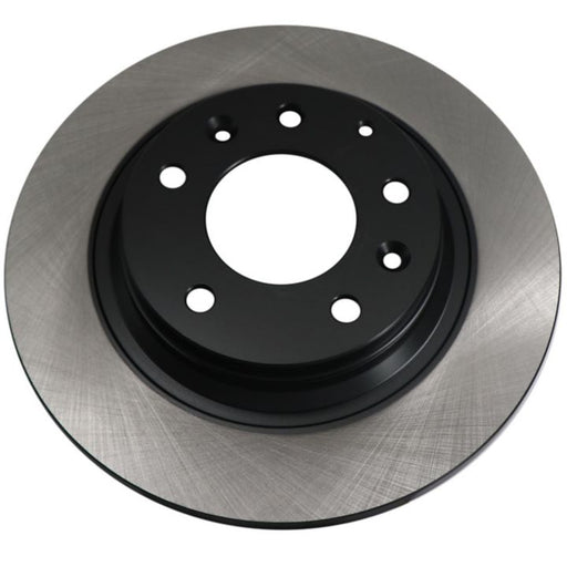 The C09668 ProSeries OE+ Brake Rotor is a black and silver car brake rotor featuring a ventilated design and multiple holes for mounting.