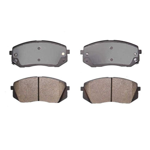 Four BFD1855CR ProSeries OE Brake Pads, two showing the friction side and two showing the backing plates, arranged symmetrically.