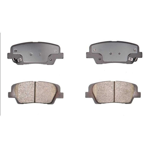 The BFD1916CR ProSeries OE Brake Pads are displayed with two showing their friction surfaces at the bottom and two with their backing plates at the top.