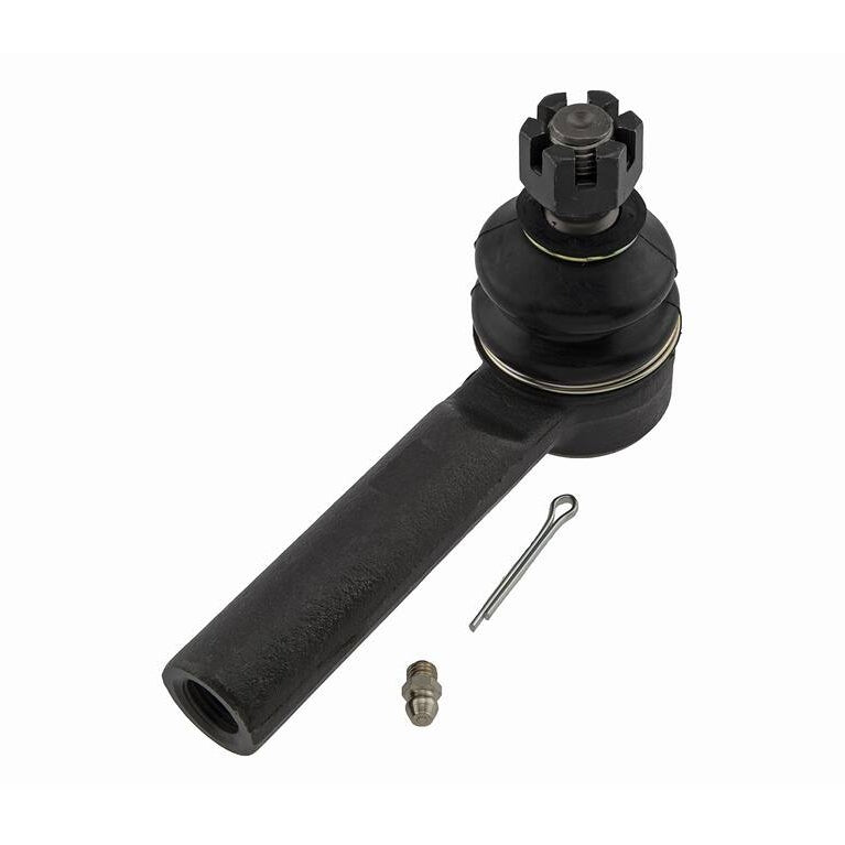 The 3043540 Pro-Series OE Tie Rod in black, featuring a castle nut, grease fitting, and cotter pin, displayed on a white background.