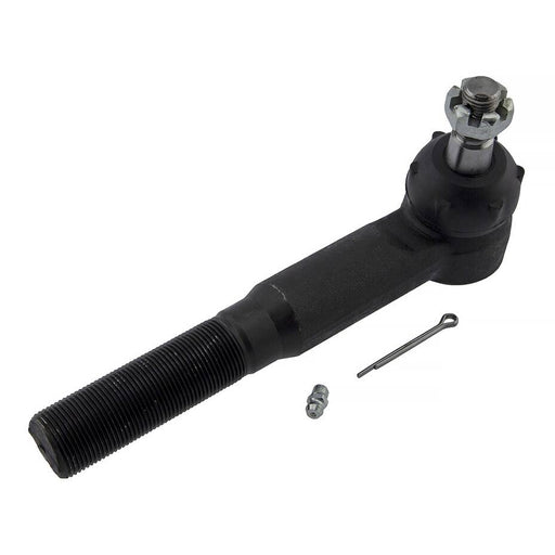 A 3543417T Pro-Series OE Tie Rod in black, featuring a cotter pin and nut cap on the threaded end, is lying next to detached pins.