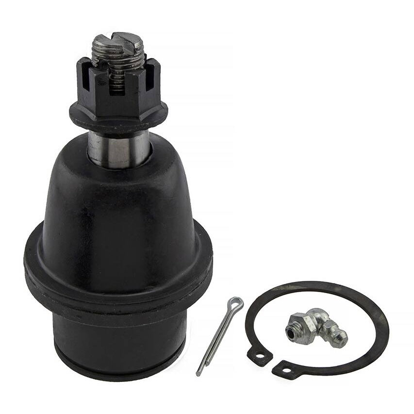 The 35480149 Pro-Series OE Ball Joints come equipped with a cotter pin, a circular retainer ring, and a compact assembly of metal hardware.