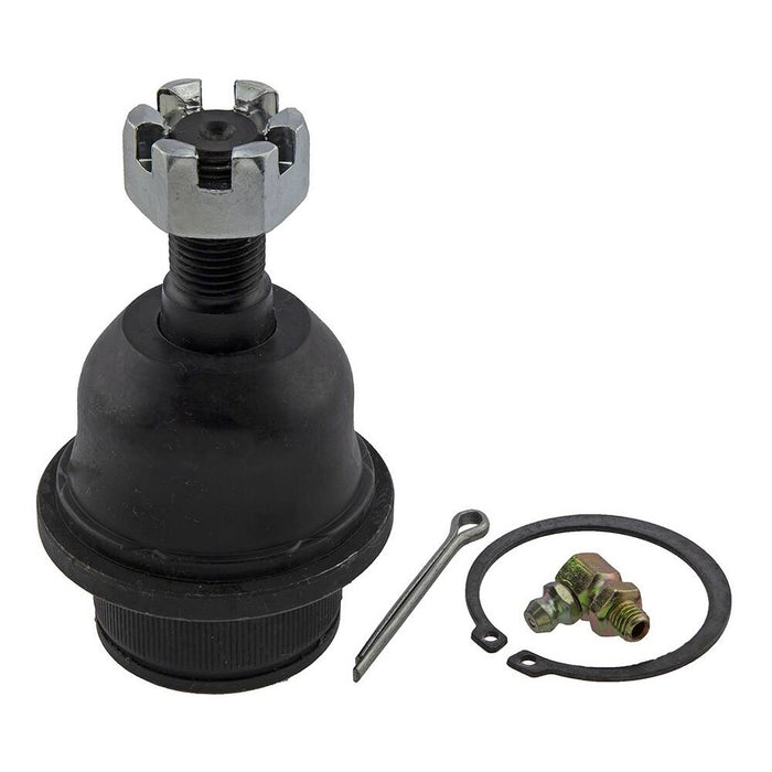 Here is a description of the 35480771 Pro-Series OE Ball Joints kit, featuring a black rubber boot, a metal ring, a pin, and small metal parts on a white background.