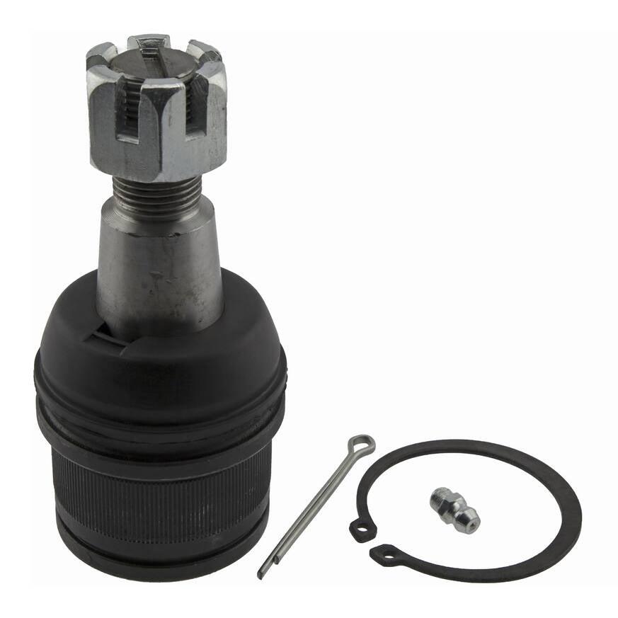 Close-up of the 3548609 Pro-Series OE Ball Joints featuring a cotter pin, grease fitting, and a circular retaining clip on a white background.