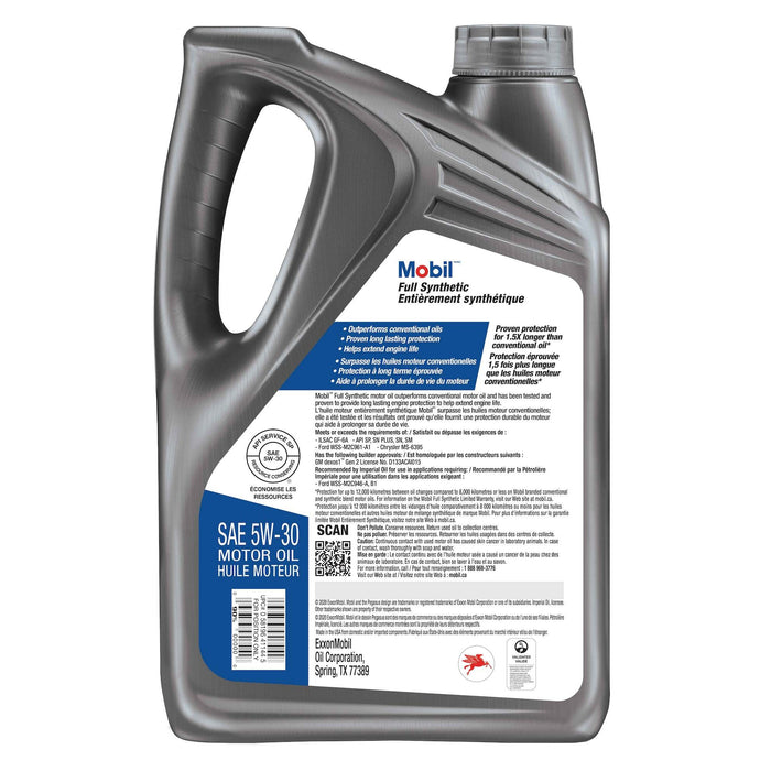 Mobil Full Synthetic 5W-30 Motor Oil, 4.73L