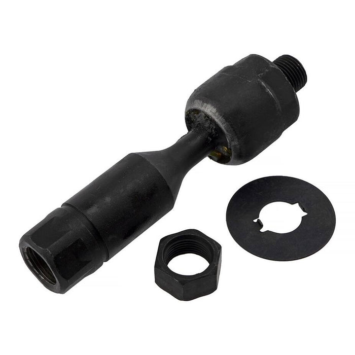 The 4550339075 Pro-Series OE Tie Rod in black, complete with a nut and washer, isolated on a white background.