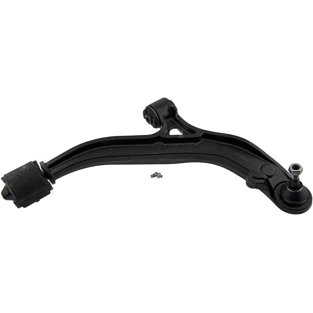 A 4743834AA Pro-Series OE Control Arm in black, equipped with bushings and a ball joint.