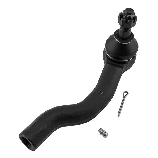 The 48640EA025 Pro-Series OE Tie Rod in black, complete with associated hardware including a nut, grease fitting, and cotter pin, isolated on white.