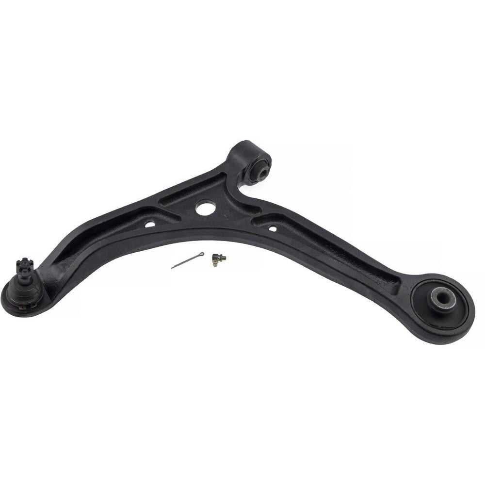 51360S0XA02 Pro-Series OE Control Arm in black, featuring a triangular design, complete with bolts and nuts on a white background.