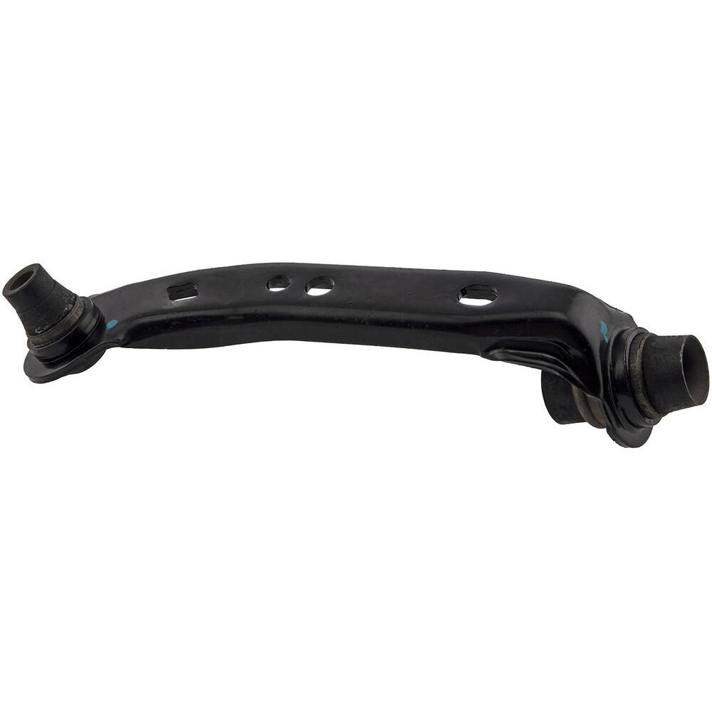 A Pro-Series OE Control Arm With Ball Joint - Front - Upper in black metal, featuring bushings and holes.