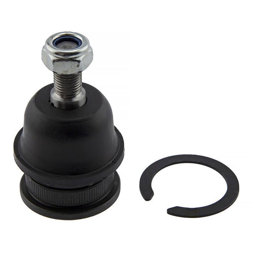The 5453031600 Pro-Series OE Ball Joint featuring a black finish, metal threaded stud, and nut is shown next to a circular retaining clip.