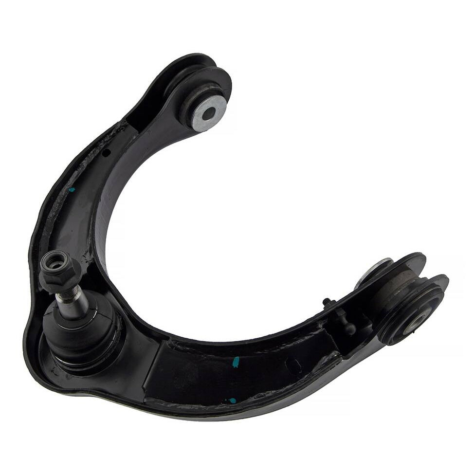 A 68217809AA Pro-Series OE black front upper control arm with a ball joint and bushings on a white background.