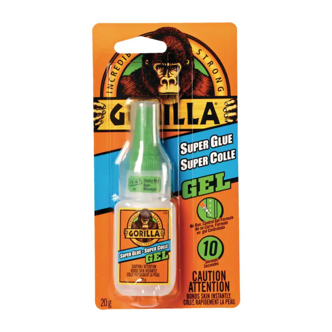 Gorilla Super Glue Gel, No-Run Fast-Setting Adhesive with Anti-Clog Cap, Clear, 20-g