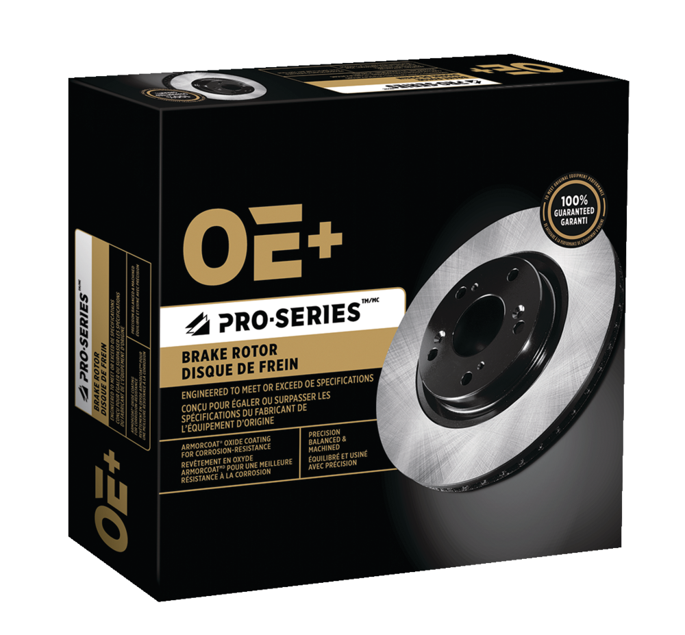 Box of C30262 Pro Series OE+ Brake Rotor Front with an image of the brake rotor and a 100% guaranteed seal on the front.