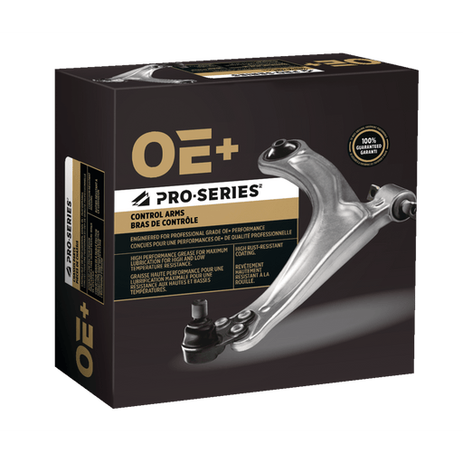 Box of CB65017 ProSeries OE+ Control Arms with an image of a control arm and detailed product specifications.