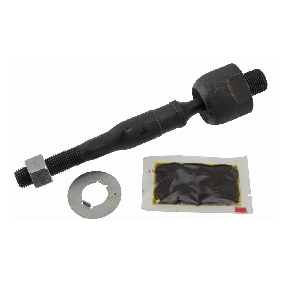 53010SNEA01 Pro-Series OE Tie Rod, featuring a hex nut, a washer, and a small packet of grease, displayed on a white background.