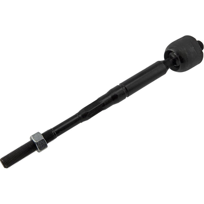 The 48521ET00A Pro-Series OE Tie Rod is a black tie rod end designed with a threaded bolt and nut on one end and a ball joint on the other.