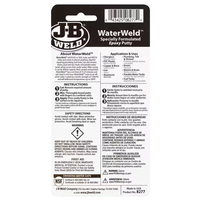 JB Weld Ultra Bond Waterweld Epoxy Putty Stick, Off-White, 57-g