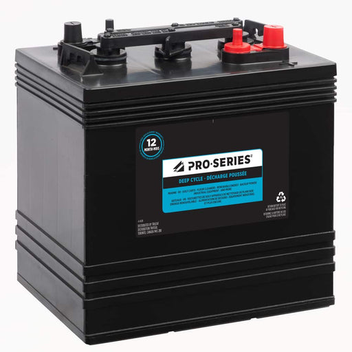 GC10 Pro-Series Group Size GC2 Golf Cart Battery with red and black terminals and a label on the front.