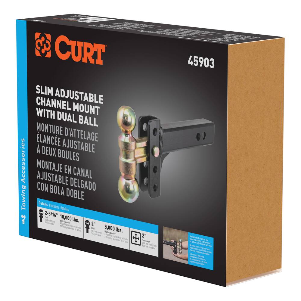 45903 Slim Adjustable Channel Mount with Dual Ball (2 Shank, 10K)